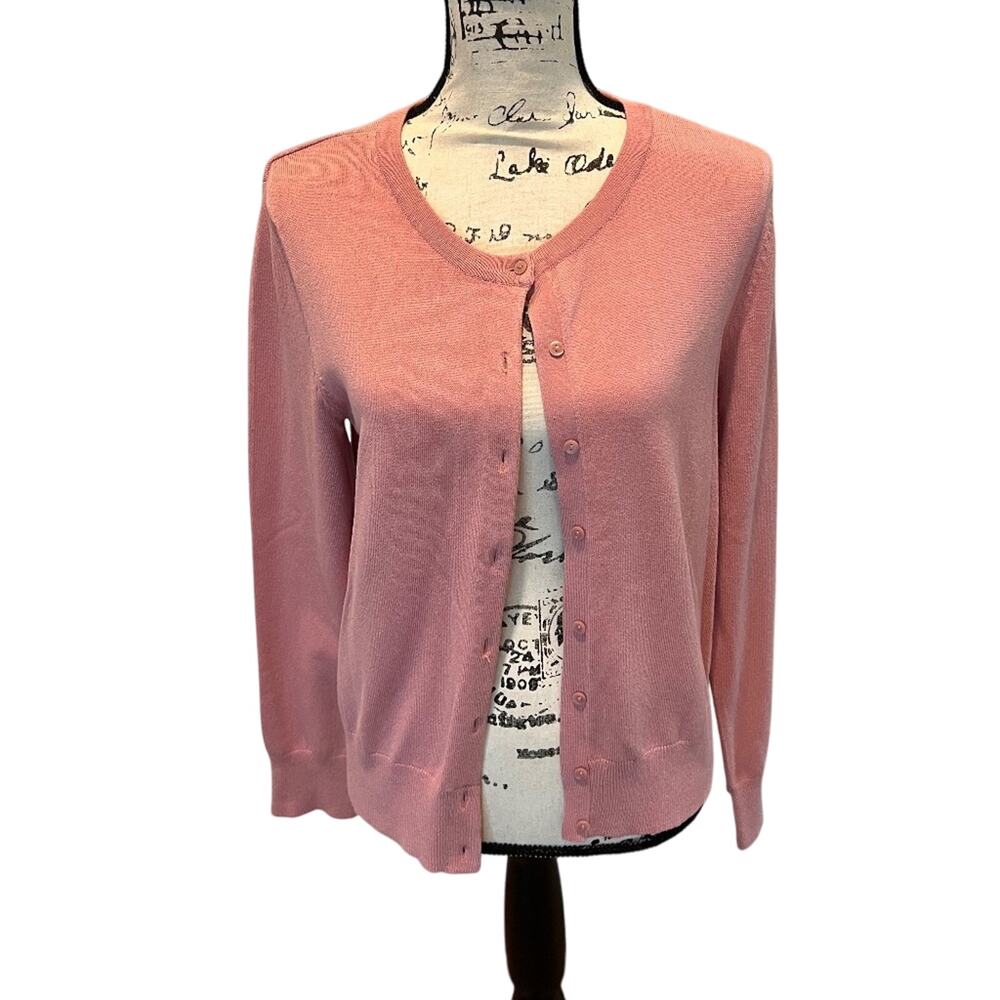 Classic Pink Button-Up Cardigan Sweater Size Medium